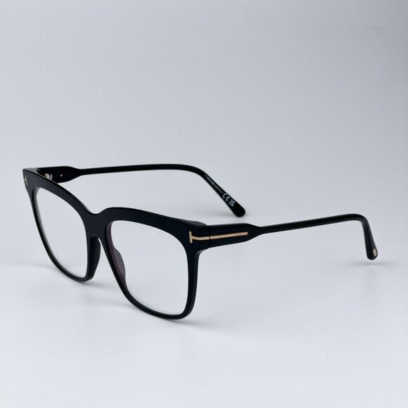 Tom Ford FT5768-B 001 BRAND NEW Eyeglasses Shiny Black Blue Block Square Women